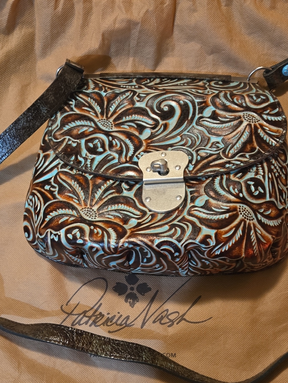 Patricia Nash Tooled Turquoise Crossbodie Bag